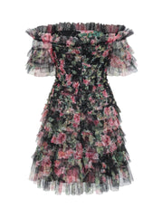 Off the Shoulder Floral Tulle Short Knee Length Prom Dresses