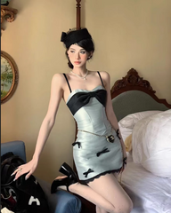 Cute Spaghetti Straps Birthday Party Dress Mini Homecoming Dress with Bowknot HZ0319