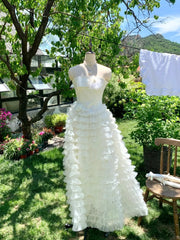Pretty Bateau Sleeveless A Line Feather Flower Tiered Tulle Long Homecoming Dress Birthday Outfits HZ0319