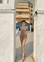 Shiny Spaghetti Straps Sheath Pleated Handmade Rose Long Birthday Party Dress Gala Prom Dress HZ0319