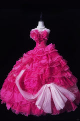Gorgeous Strapless Handmade Rose Crystal Tiered Ruffle Ball Gown Birthday Party Prom Dress Evening Dress HZ0319