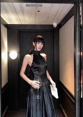 Elegant Halter Backless Pleated Ankle Length Women Birthday Party Dress Date Dress HZ0319