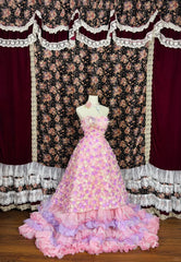 Cute Strapless Floral Tiered Ruffle Birthday Party Dress Quinceanera Dress Prom Dress Evening Dress HZ0319