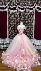 Sweet Strapless Flower Pleated Tulle Ball Gown Birthday Dress Quinceanera Dress Prom Dress Evening Dress HZ0319