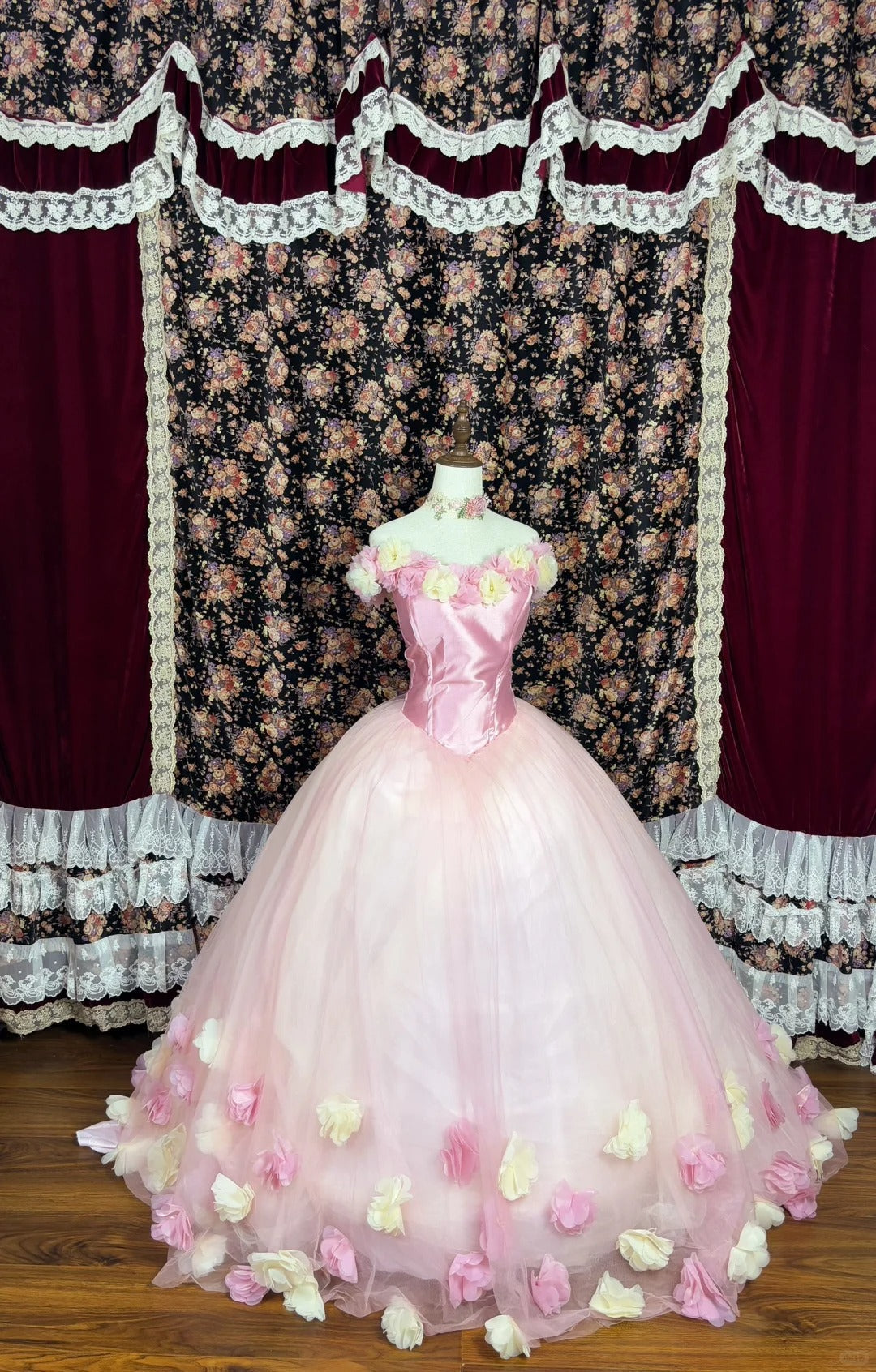 Sweet Strapless Flower Pleated Tulle Ball Gown Birthday Dress Quinceanera Dress Prom Dress Evening Dress HZ0319