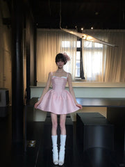 Cute Pink Square Neckline Pleated Short Prom Dress Homecoming Dress Birthday Party Dress HZ0319