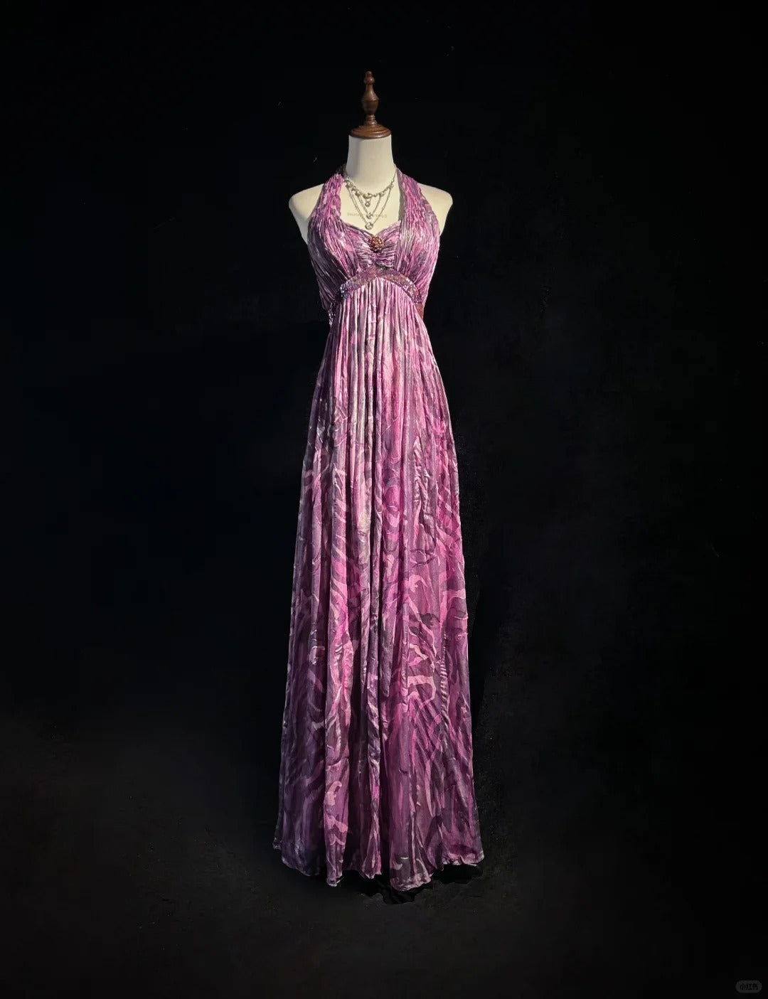 Elegant Halter Pleated Print Backless Prom Dress Evening Dress Party Dress HZ0319