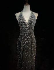 Shiny Halter Rhinestone Pleated Mermaid Prom Dress Evening Dress Birthday Gala Dress HZ0319