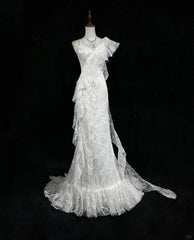 Elegant Asymmetrical Neckline Ruffle Pleated Floor Length Prom Dress Wedding Dress Evening Dress Party Dress HZ0319