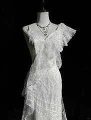 Elegant Asymmetrical Neckline Ruffle Pleated Floor Length Prom Dress Wedding Dress Evening Dress Party Dress HZ0319