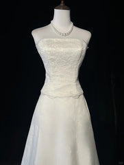 Elegant A Line Strapless Lace Floor Length Prom Dress Wedding Dress Evening Dress Party Dress HZ0319