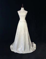 Elegant A Line Strapless Lace Floor Length Prom Dress Wedding Dress Evening Dress Party Dress HZ0319