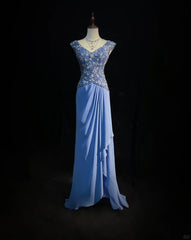 Gergous V-neck Beading Sequins Pleated Floor Length Prom Dress Evening Dress Party Dress HZ0319