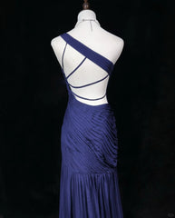 Beauty Asymmetrical Shoulder Pleated Backless Prom Dress Evening Dress Party Dress HZ0319
