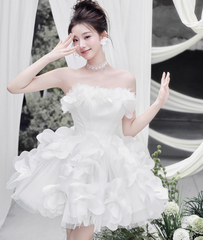 Beauty White Strapless Short Prom Dress Back to School Outfits Homecoming Dress Quinceanera Dress Party Dress HZ0319