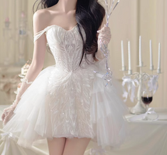 Beauty Sweetheart Neckline Tulle Pleated Short Prom Dress Back to School Outfits Homecoming Dress Sweet 16 Dress Party Dress HZ0319