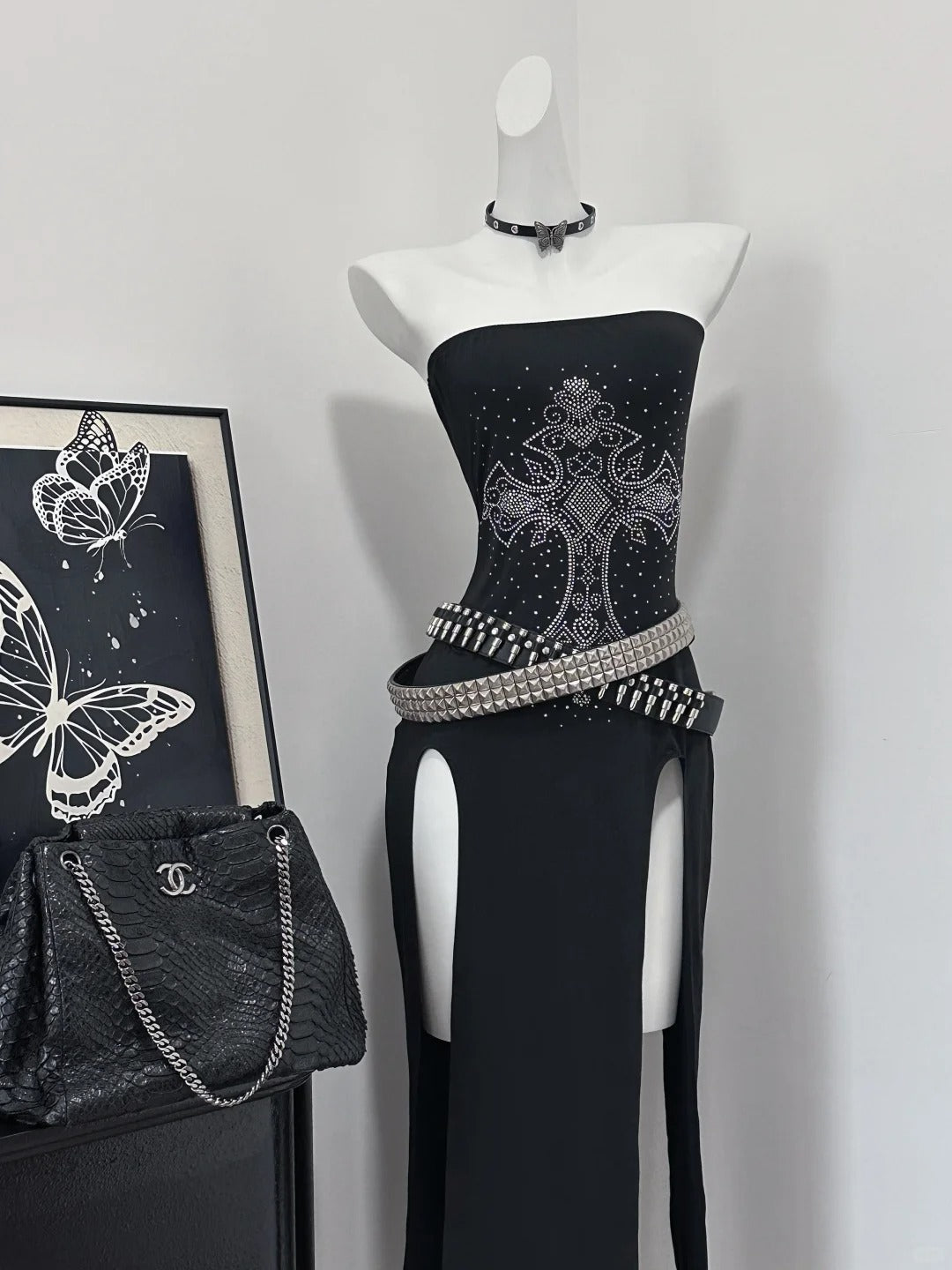 Sexy Prom Dress Strapless Long Black Dress Birthday Party Dress Halloween Custome Dress HZ0319