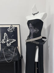 Sexy Prom Dress Strapless Long Black Dress Birthday Party Dress Halloween Custome Dress HZ0319