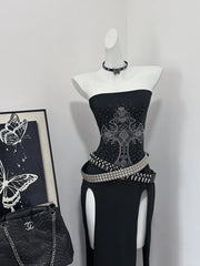 Sexy Prom Dress Strapless Long Black Dress Birthday Party Dress Halloween Custome Dress HZ0319