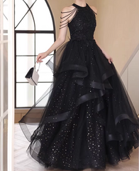Shiny Prom Dress Crew Neck Tulle Prom Gown Evening Dress Party Dress Dancing Dress HZ0319