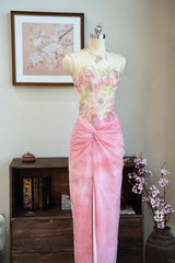 Sweet Prom Dress Flower Pleated Split Prom Gown Evening Dresses Gala Dress Party Dress HZ0319
