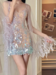 Shiny Prom Dress Spaghetti Straps Sequins Short Prom Dress Homecoming Dresses Gala Dress Party Dress HZ0319