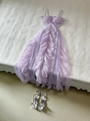 Pretty Prom Dress Light Purple Spaghetti Straps Ruffle Pleated Prom Dress Party Dress HZ0319