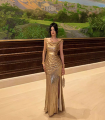 Shiny Prom Dress Off Shoulder Pleated Evening Dresses Birthday Party Dress Prom Gown Gala Dress HZ0319