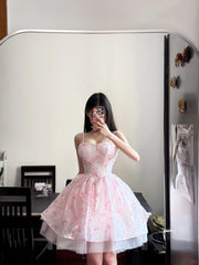 Sweet Homecoming Dress Spaghetti Straps Print Short Prom Dress Cocktail Dress Party Dress HZ0319