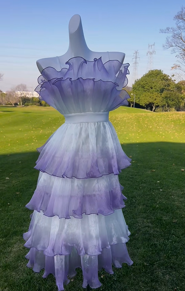 Stunning Prom Dress Strapless Ruffle Tiered Evening Dress Birthday Party Dress HZ0319