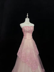 Sweet Prom Dress A Line Strapless Lace Evening Dress Birthday Party Dress Gala Dress HZ0319