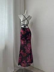 Elegant Women Dress Spaghetti Straps Print Vacation Dress Birthday Party Dress HZ0319