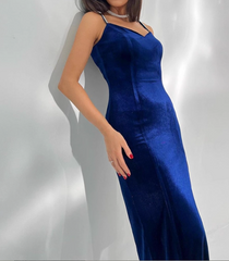 Elegant Women Dress Velvet Spaghetti Straps Slit Party Dress Wedding Guest Dress HZ0319