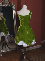 Cute Homecoming Dress Velvet A Line Square Neck Short Prom Dress Birthday Party Dress Cocktail Dress HZ0319