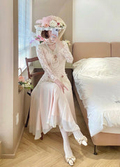 Elegant Prom Dress V-neck Pleated Lace Date Dress Party Dress HZ0319