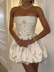 Stunning Homecoming Dress Strapless Pleated Pearl Short Prom Dress Cocktail Dress Party Dress HZ0319