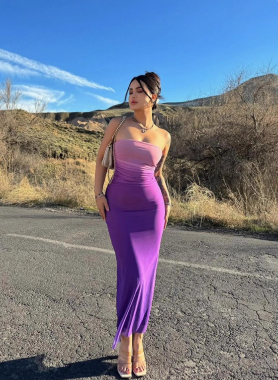 Pretty Summer Dress Strapless Fitted Gradient Women Dress Vacation Dress Party Dress HZ0319