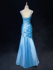 Charming Prom Dress Blue Spaghetti Straps Pleated Mermaid Evening Dress Gala Dress Party Dress HZ0319