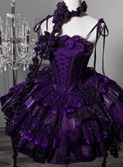 Stunning Homecoming Dress Dark Purple Spaghetti Straps Flower Tiered Short Prom Dress Birthday Party Dress HZ0319