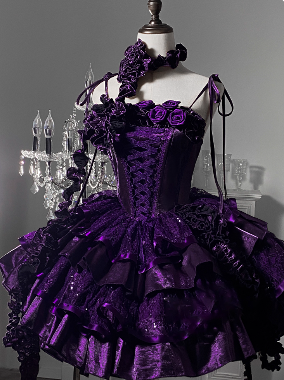 Stunning Homecoming Dress Dark Purple Spaghetti Straps Flower Tiered Short Prom Dress Birthday Party Dress HZ0319