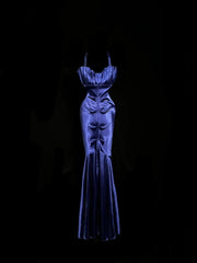 Elegant Prom Dress Navy Blue Spaghetti Straps Pleated Mermaid Gala Dress Evening Dress Party Dress HZ0319