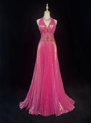 Shiny Prom Dress V-neck Pleated Crystal Long Evening Dresses Gala Dress Party Dresss HZ0319