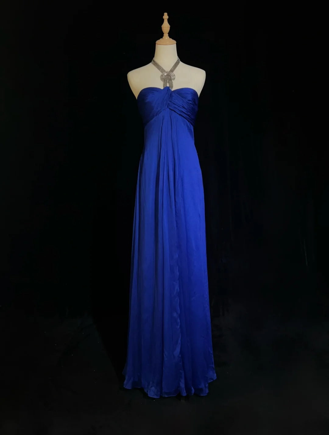 Sexy Prom Dress Blue A Line Halter Pleated Long Gala Dress Evening Dresses Party Dress HZ0319
