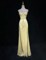 Stunning Prom Dress Light Yellow Spaghetti Straps Pleated Gala Dress Evening Dresses Party Dress HZ0319