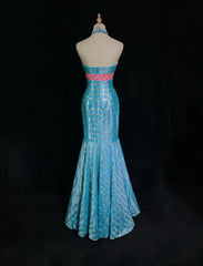 Shiny Prom Dress Blue Halter Sequin Mermaid Gala Dress Evening Dresses Party Dress HZ0319