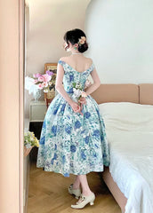Beauty Prom Dress Off Shoulder Pleated Print Evening Dress Birthday Party Dress Gala Dress HZ0319