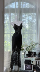 Sexy Prom Dress Black Spaghetti Straps Lace Birthday Party Dress Cocktail Dress HZ0319