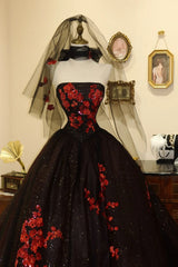 Gorgeous Prom Dress Strapless Flower Ball Gown Evening Dress Birthday Party Dress HZ0319