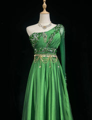 Gorgeous Prom Dress Green A Line One Shoulder Birthday Party Dress Evening Dress HZ0319