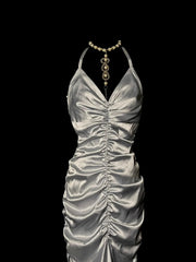 Stunning Prom Dress V-neck Pleated Long Mermaid Prom Dress Birthday Party Dress HZ0319